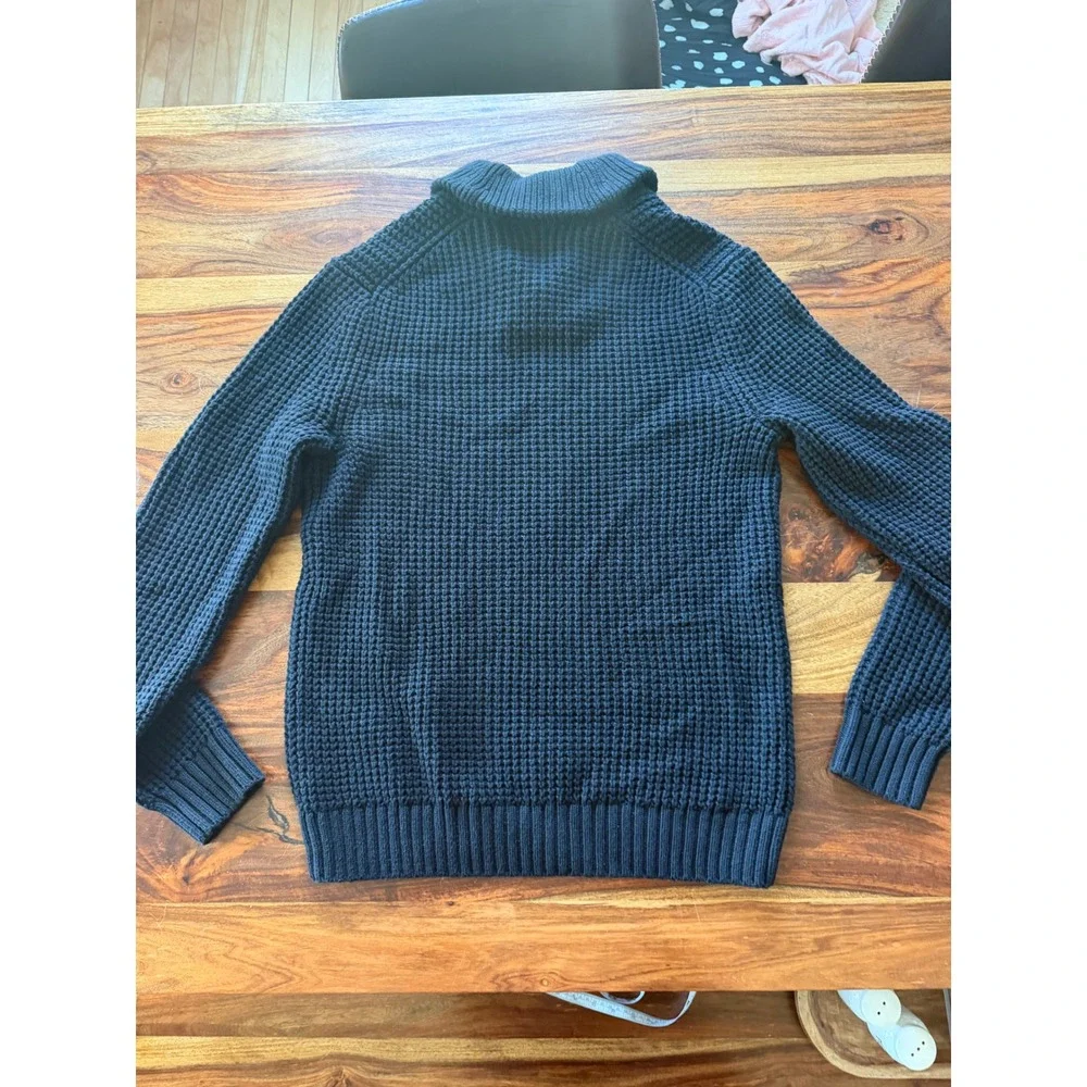 Banana‎ Republic Mens NavyWaffle Knit Shawl Collar Button Sweater Medium FA23